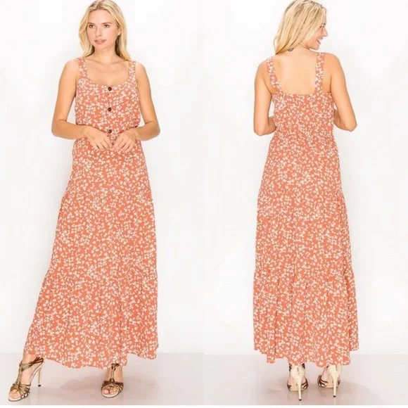 NWOT Orange & Blue Floral Tiered Maxi Dress - Picture 14 of 14